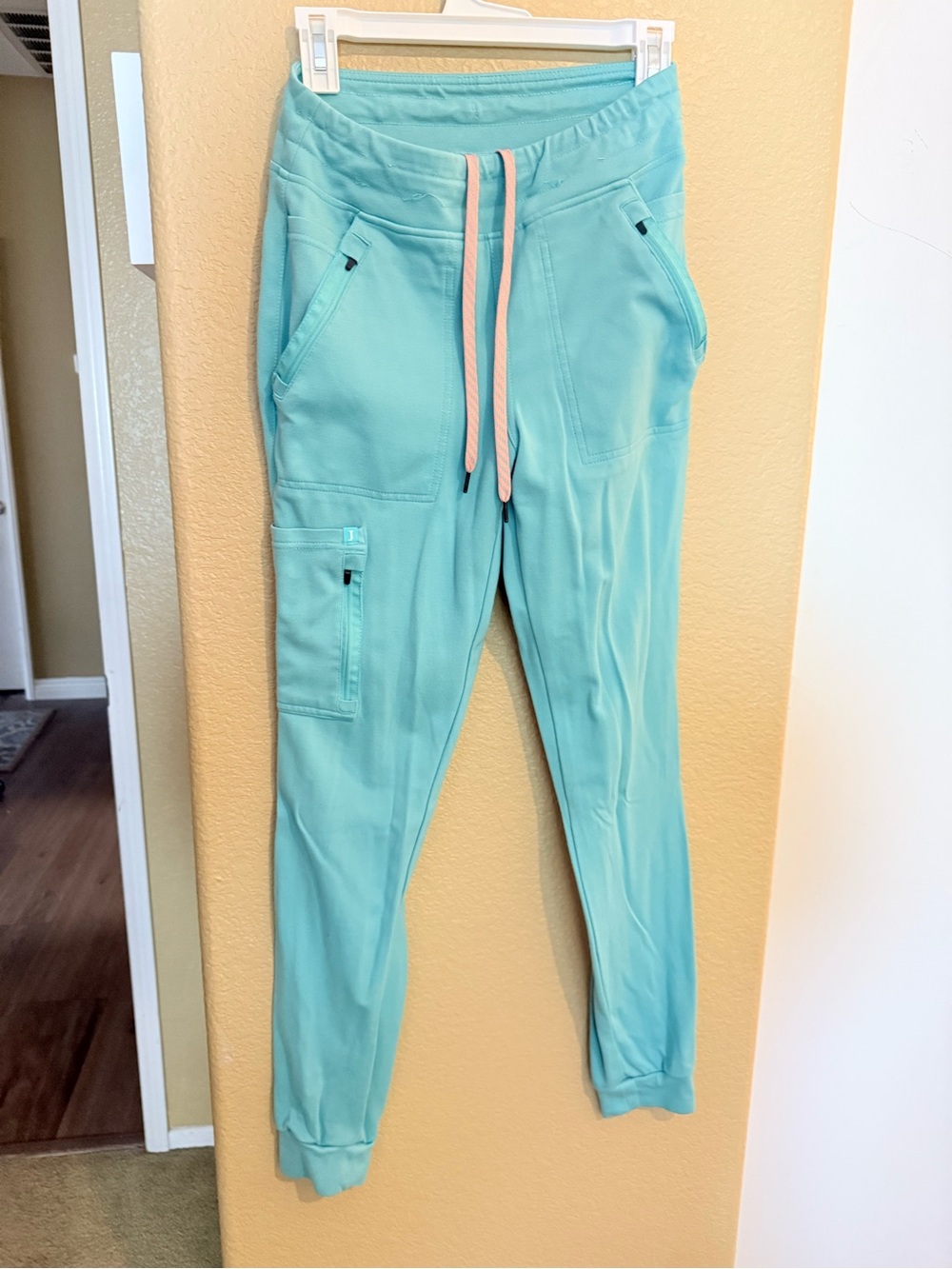 Jaanuu Aqua Jogger Pants with Pink Drawstring
